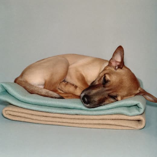 A puppy asleep on a soft blanket